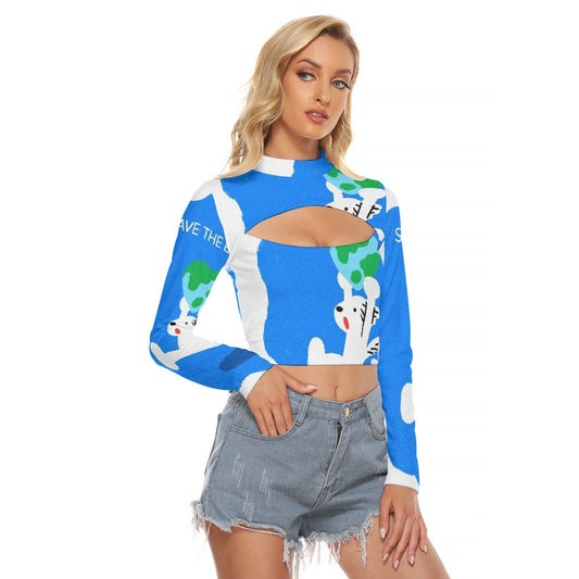 All-Over Print Women's Hollow Chest Keyhole Tight Crop Top