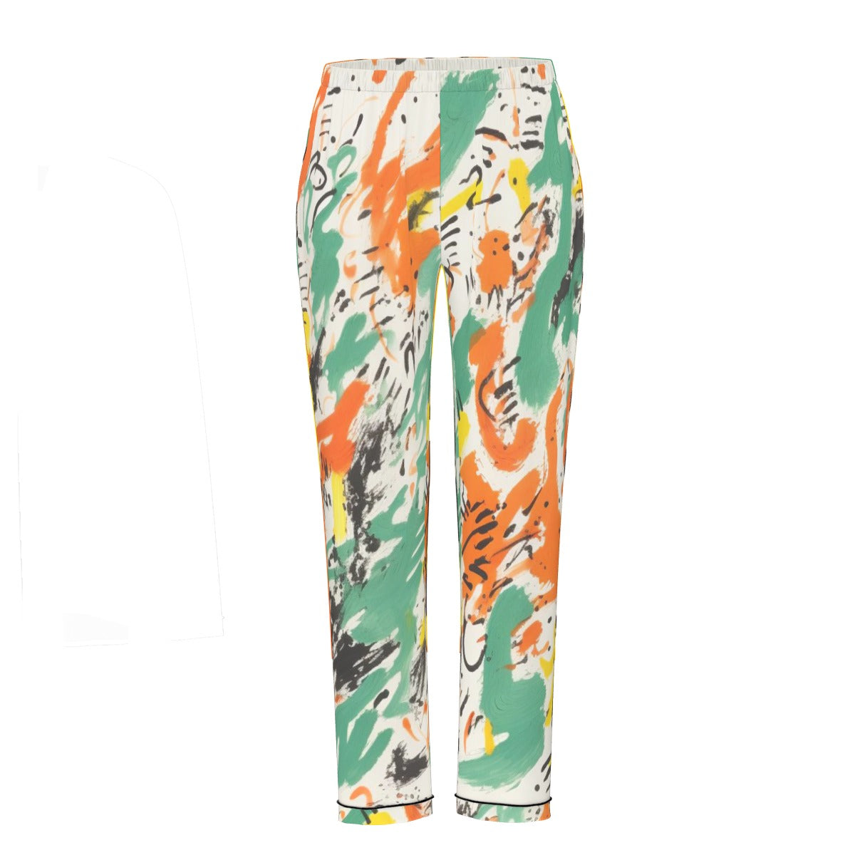 All-Over Print Women's Long Sleeve Pajama Set With Black Contrast Piping