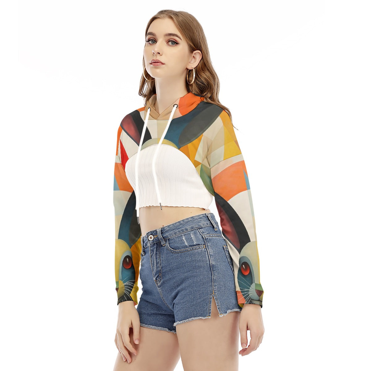 All-Over Print Women's Smock Short Hoodie With Long Sleeve