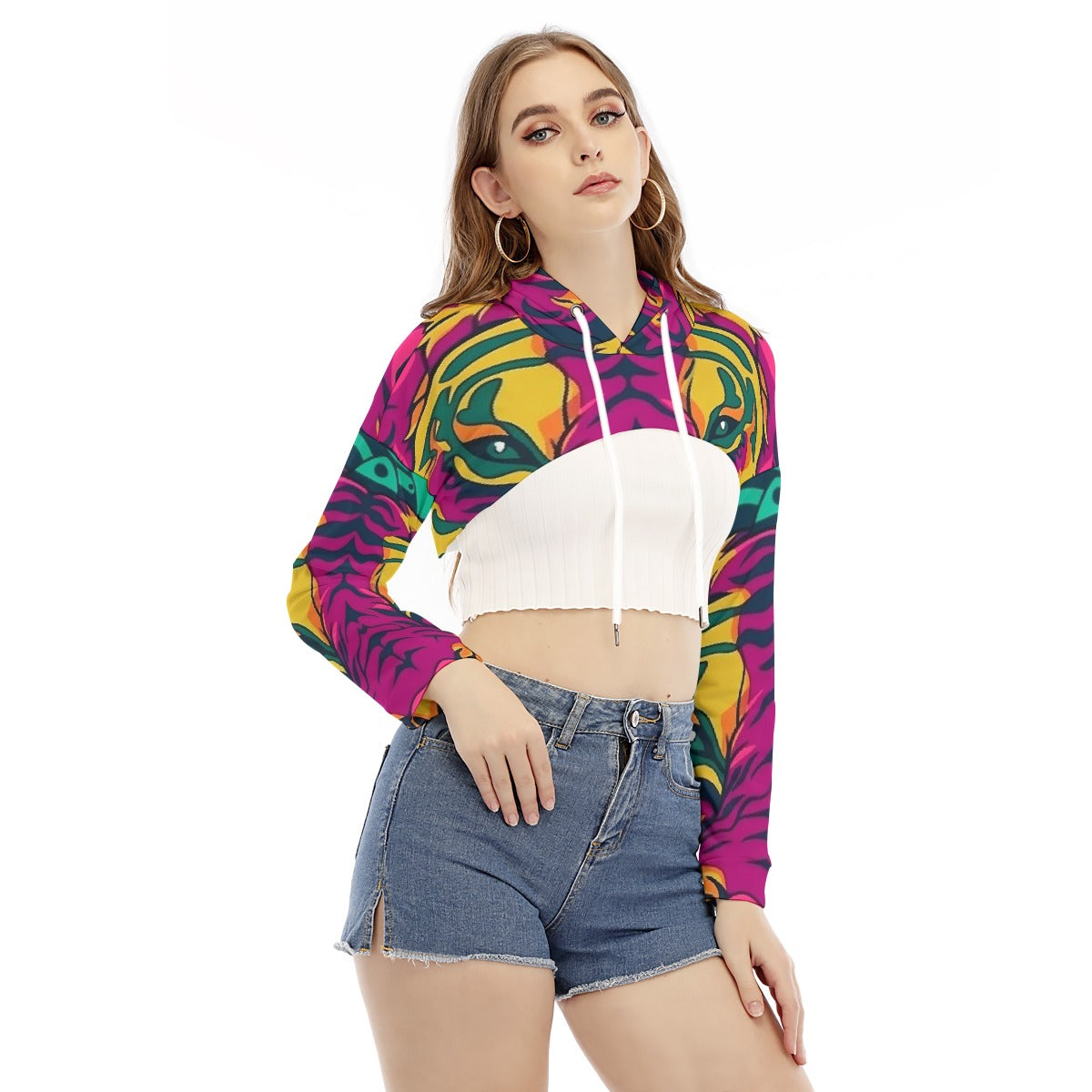 All-Over Print Women's Smock Short Hoodie With Long Sleeve