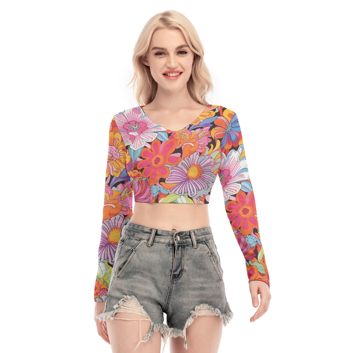 All-Over Print Women's Back Hollow T-shirt With Strap