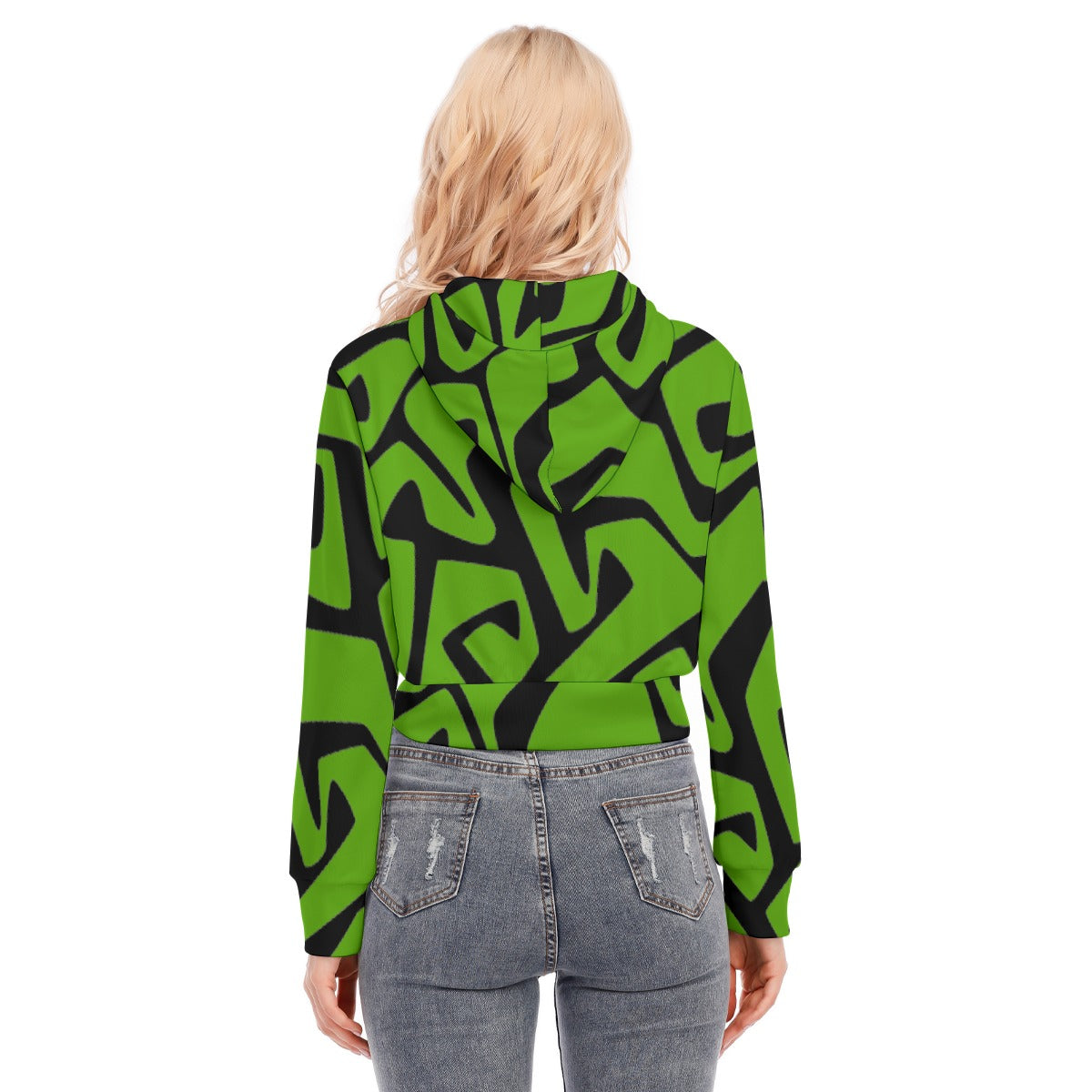 All-Over Print Women's Crop Top Hoodie With Zipper Closure