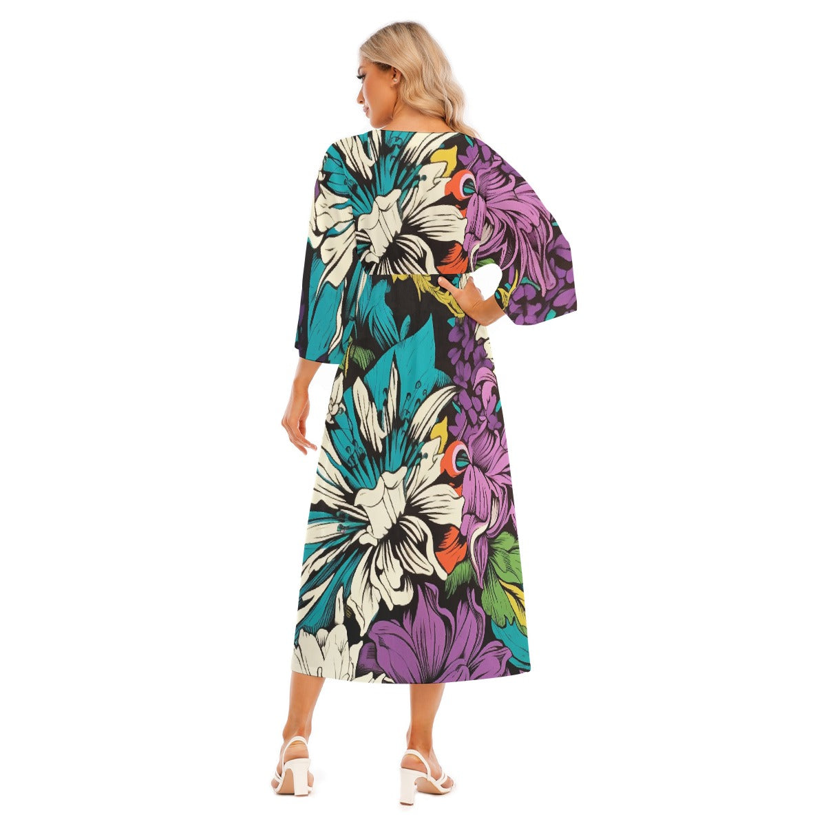 All-Over Print Women's Mid-Sleeve Long Dress