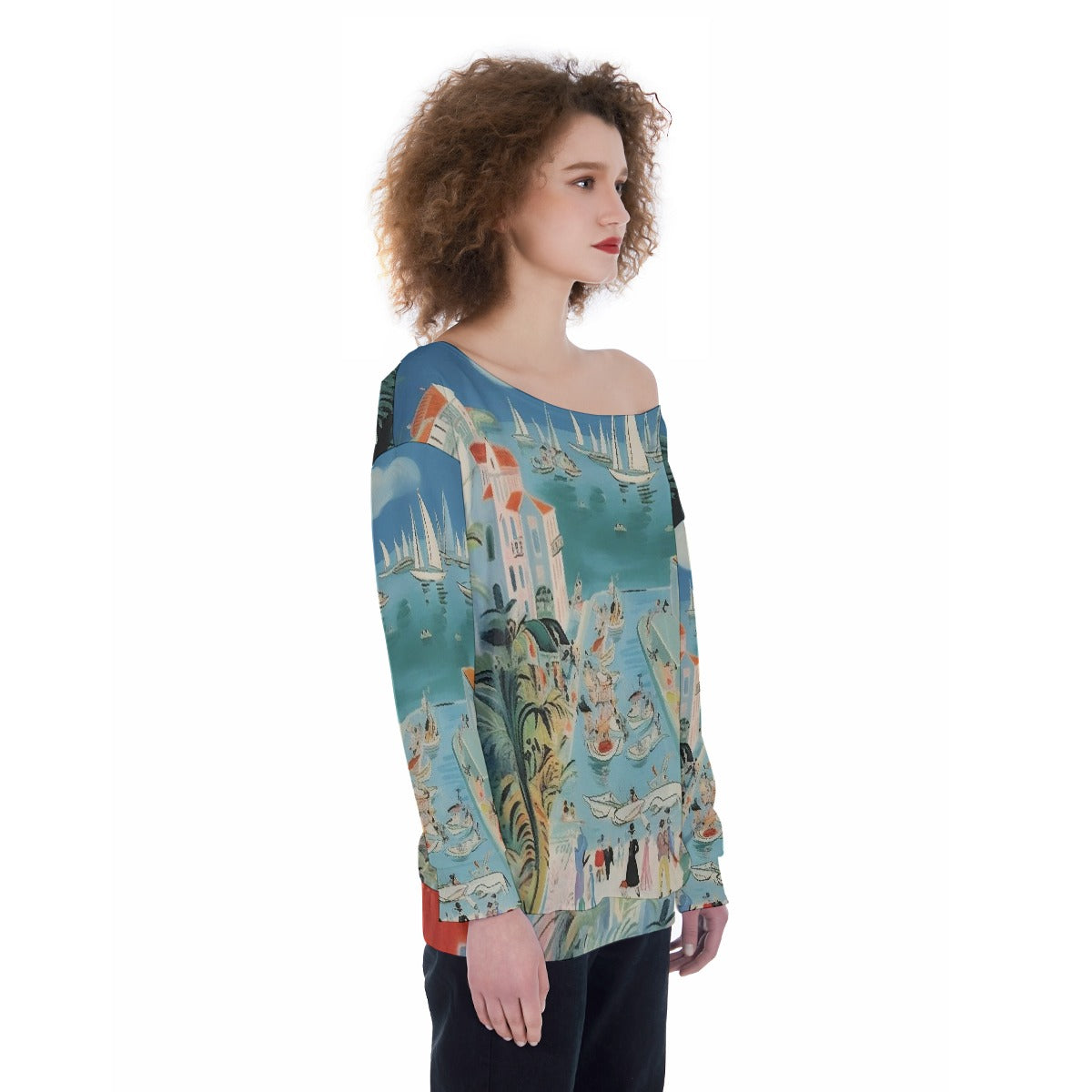 All-Over Print Oversized Women's Off-Shoulder Sweatshirt