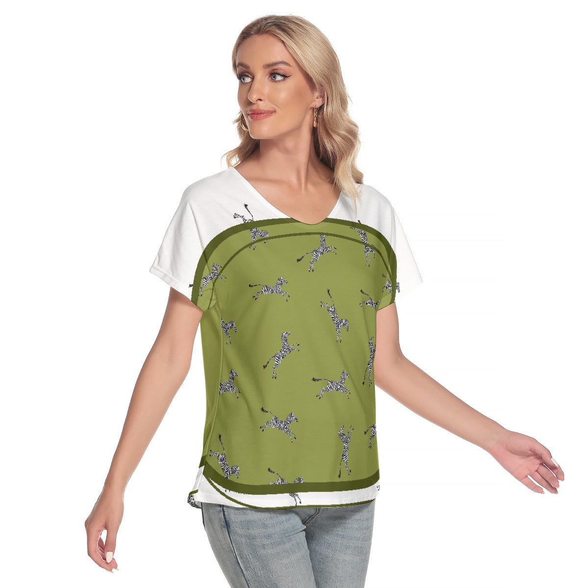 All-Over Print Women's Loose V-neck Short Sleeve T-shirt