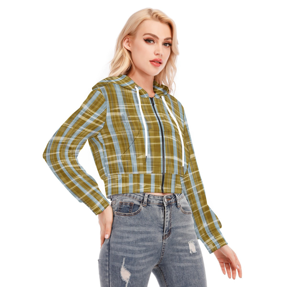 All-Over Print Women's Crop Top Hoodie With Zipper Closure