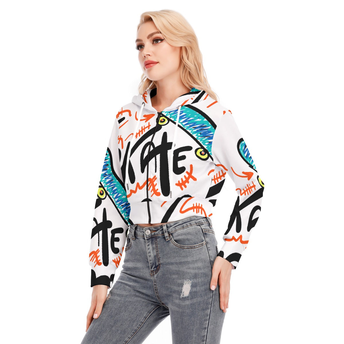 All-Over Print Women's Crop Top Hoodie With Zipper Closure