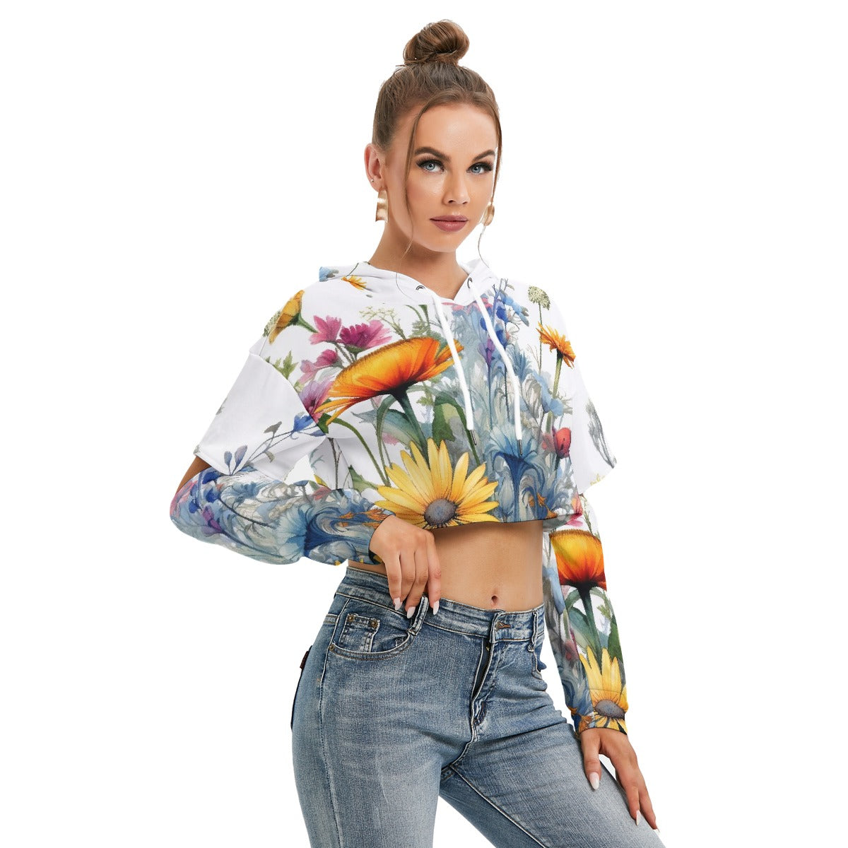 All-Over Print Women's Heavy Fleece Hoodie With Hollow Out Sleeve