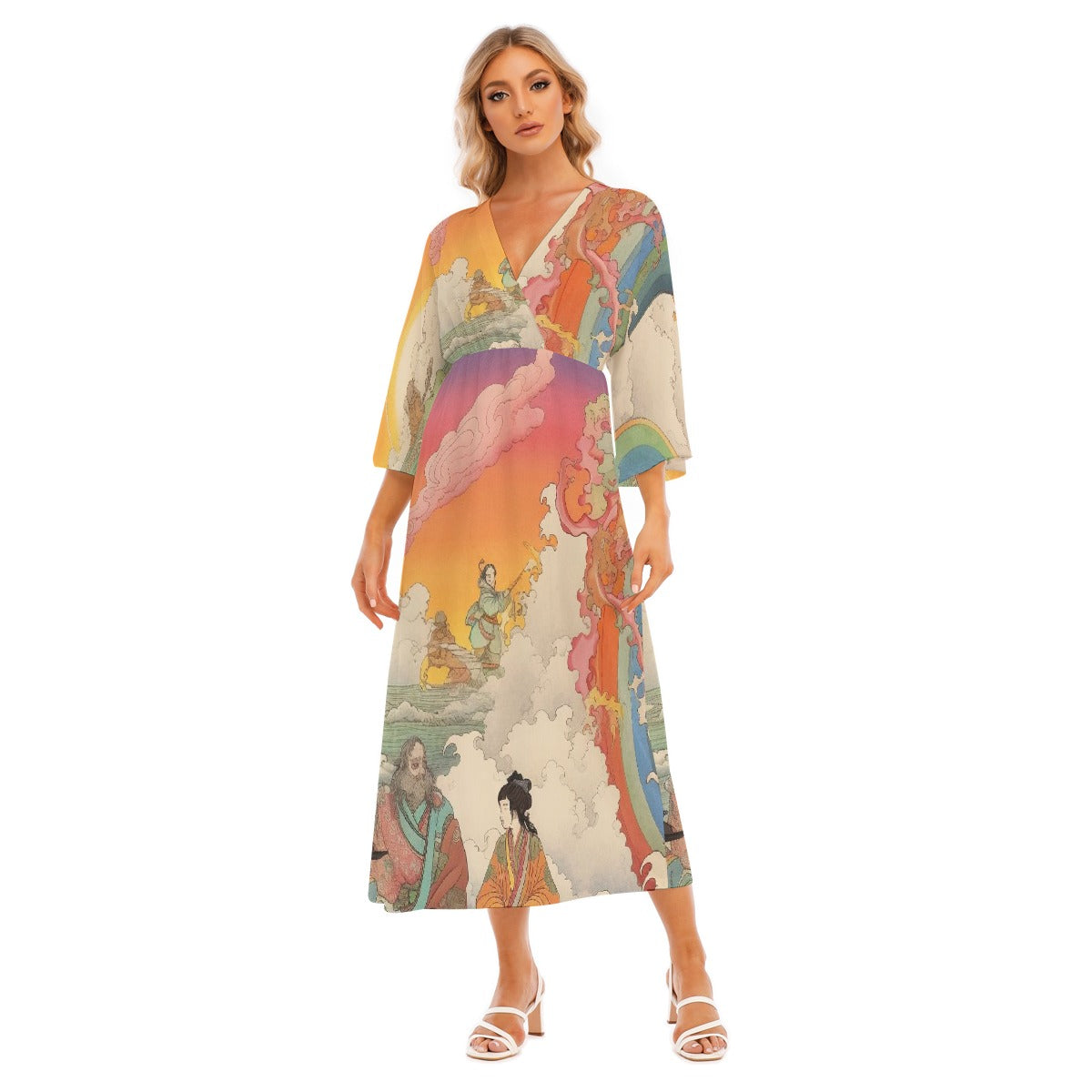 All-Over Print Women's Mid-Sleeve Long Dress