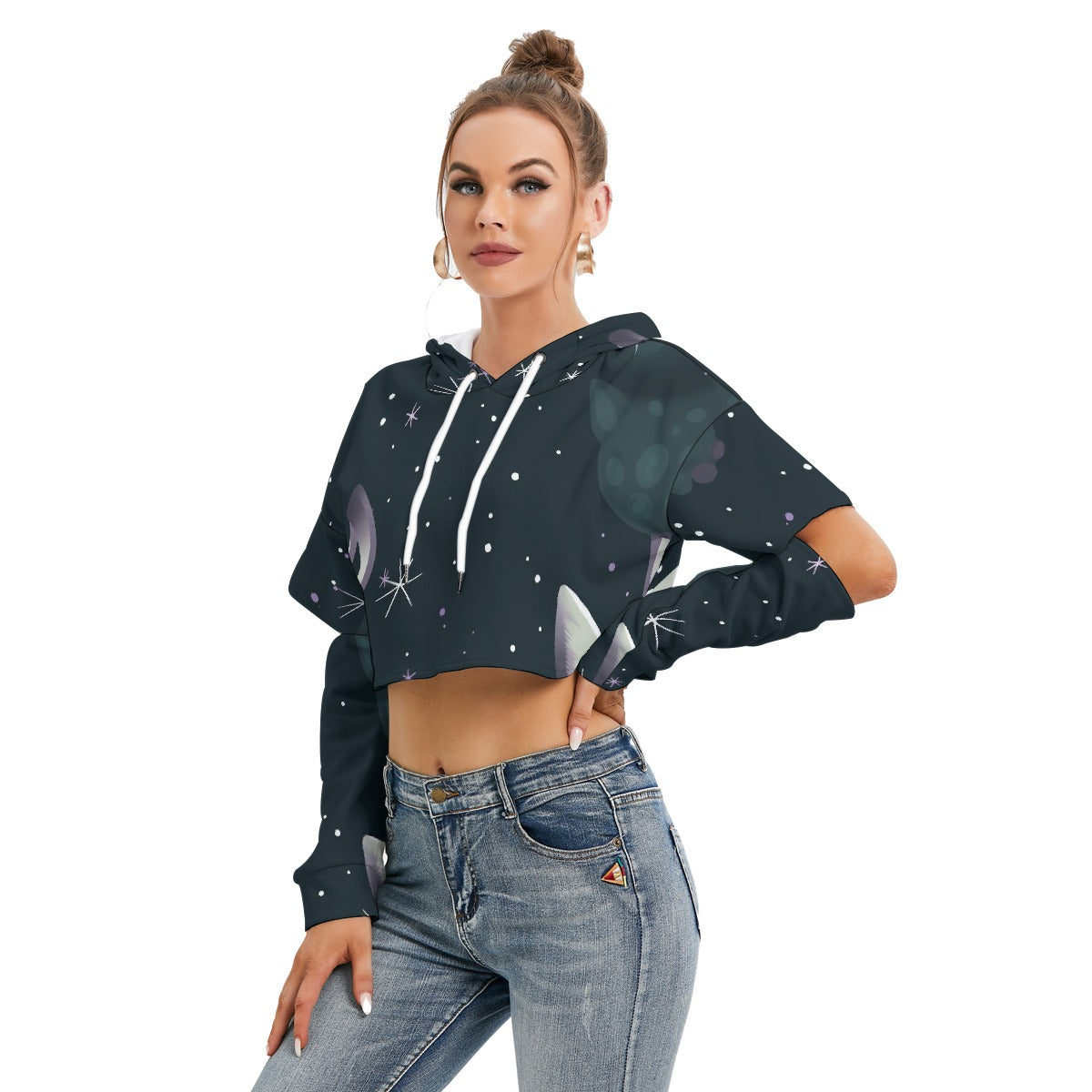All-Over Print Women's Heavy Fleece Hoodie With Hollow Out Sleeve