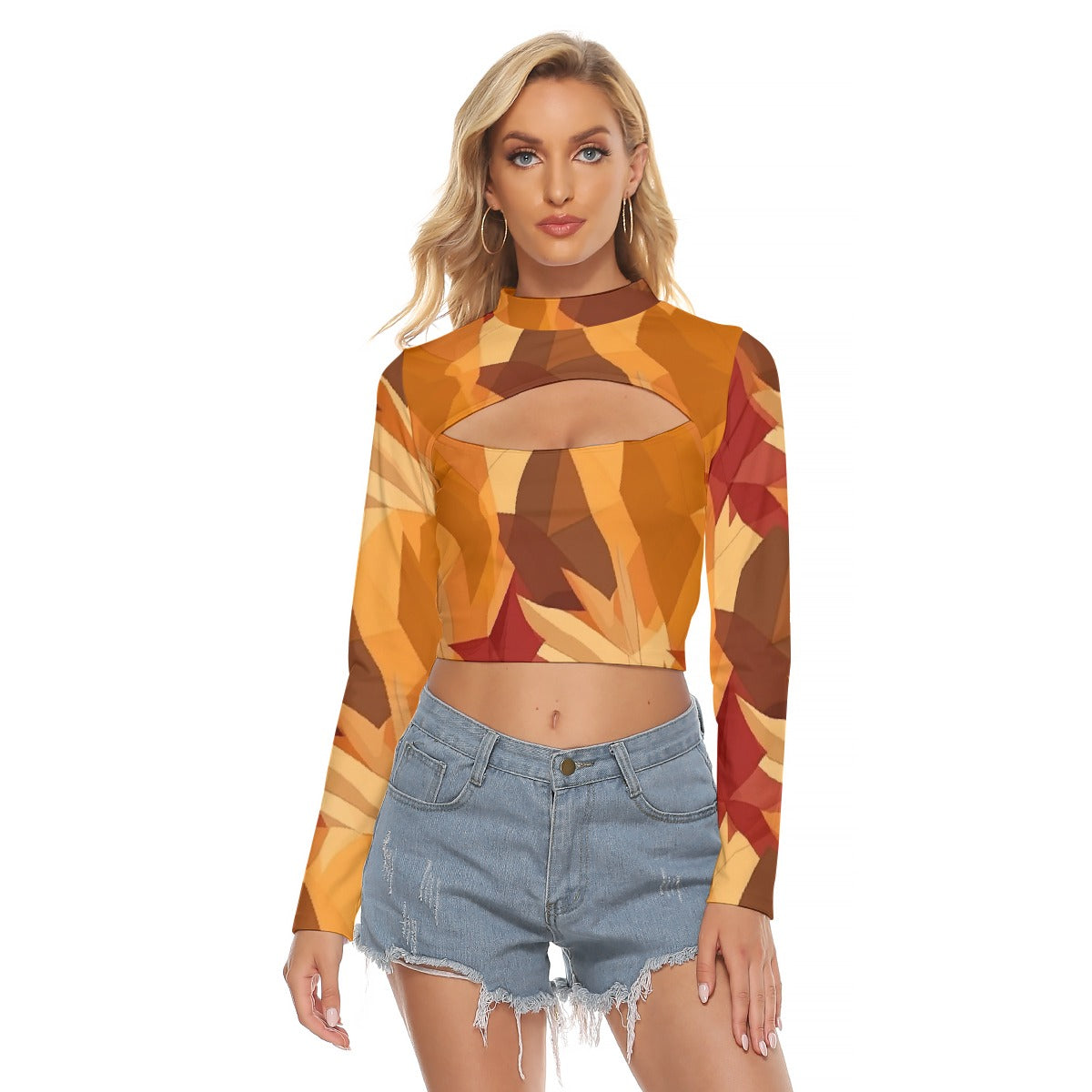 All-Over Print Women's Hollow Chest Keyhole Tight Crop Top