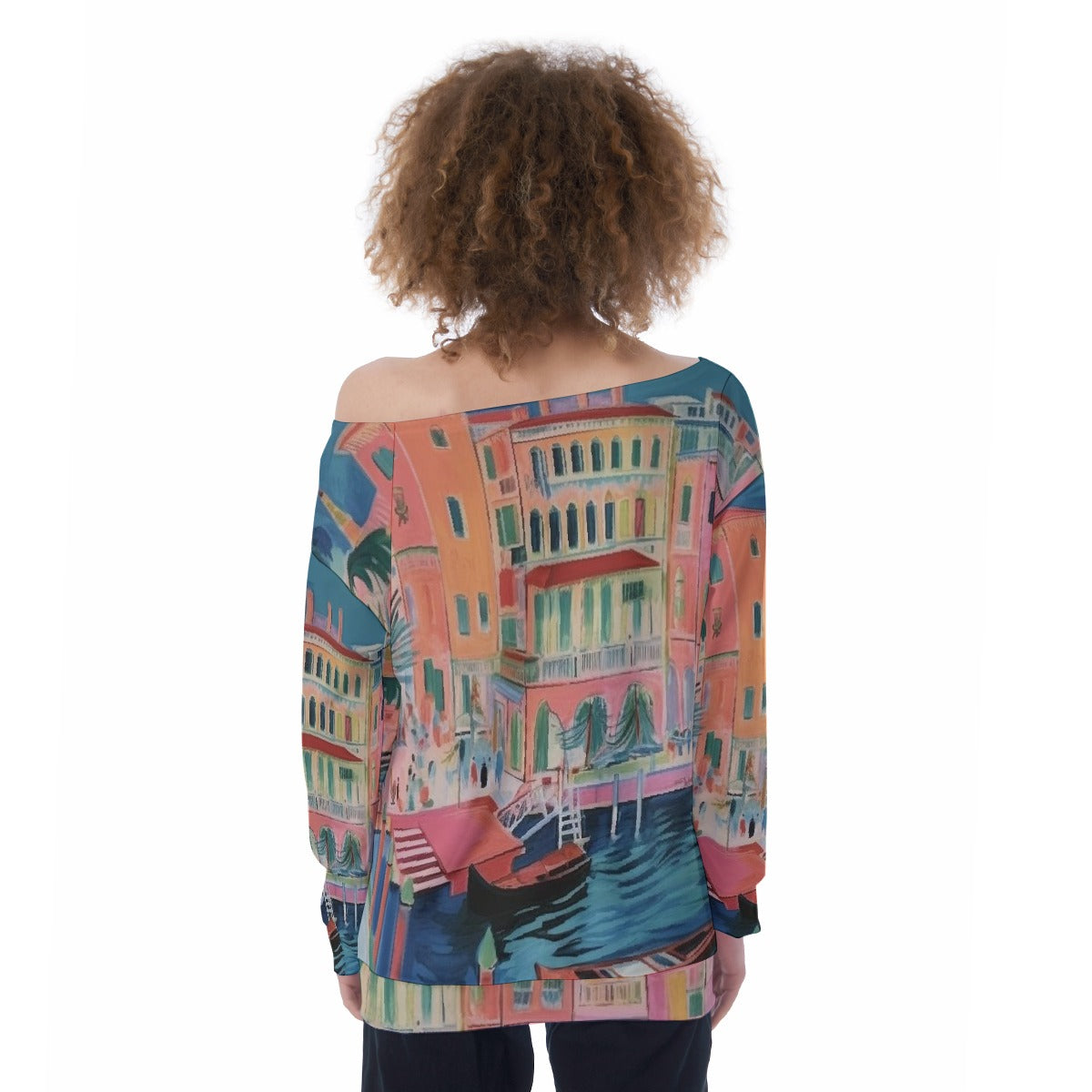 All-Over Print Oversized Women's Off-Shoulder Sweatshirt
