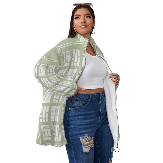 All-Over Print Unisex Borg Fleece Stand-up Collar Coat With Zipper Closure(Plus Size)