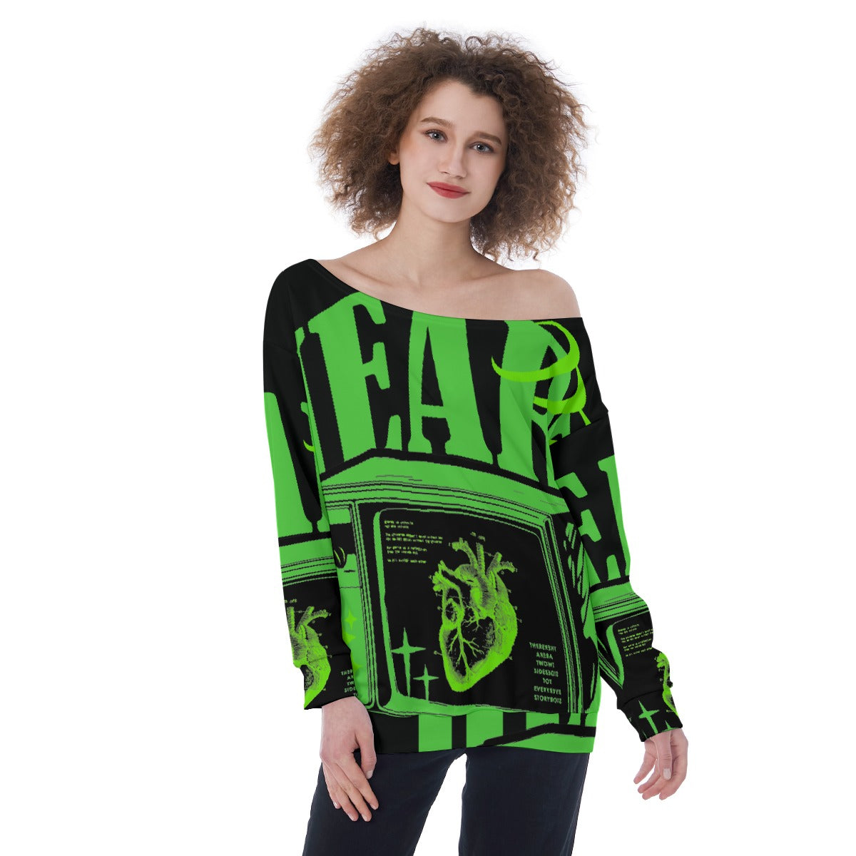 All-Over Print Oversized Women's Off-Shoulder Sweatshirt