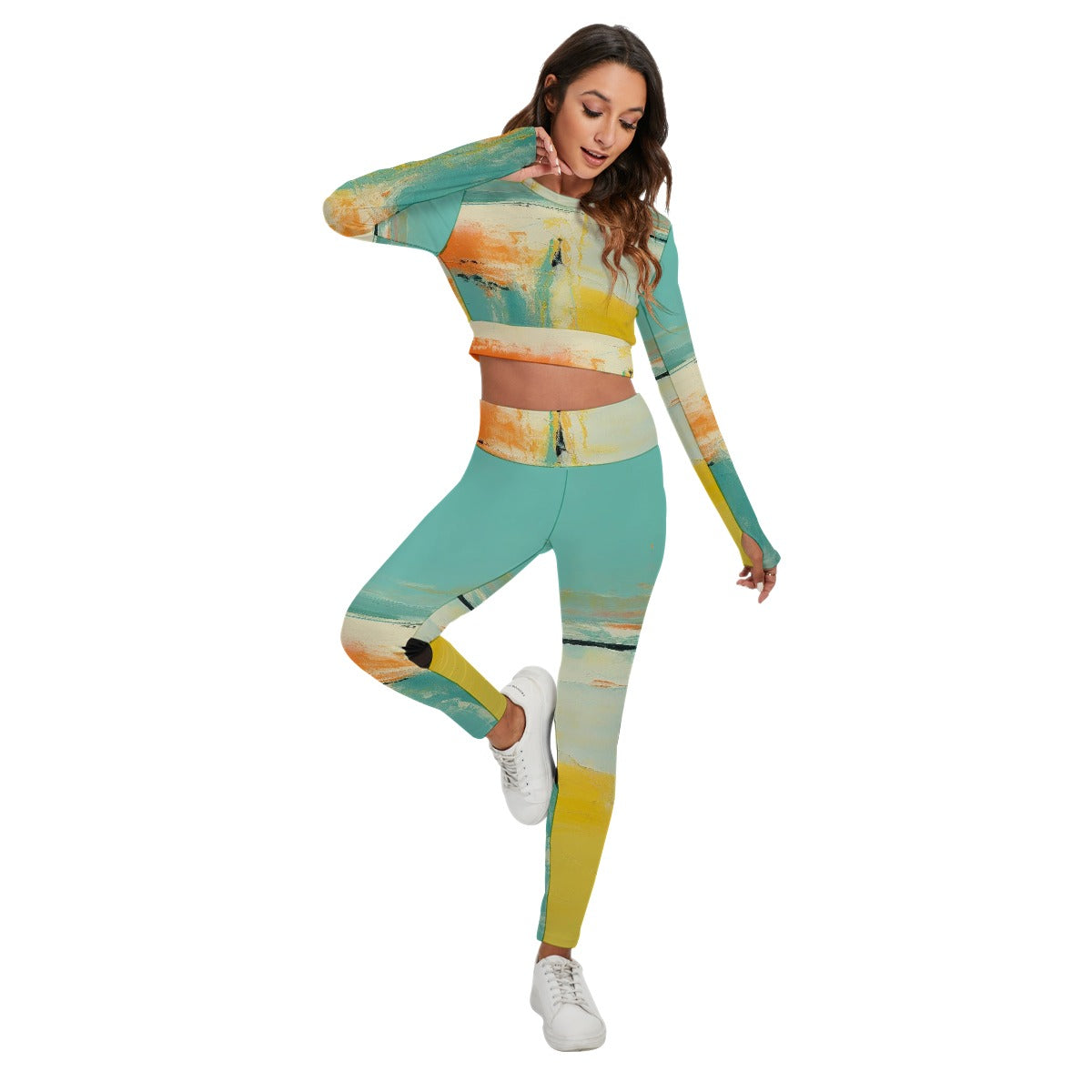 All-Over Print Women's Sport Set With Backless Top And Leggings
