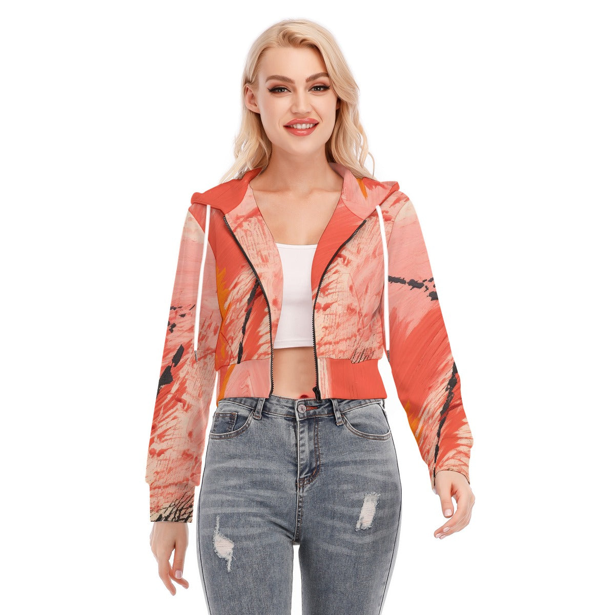 All-Over Print Women's Crop Top Hoodie With Zipper Closure