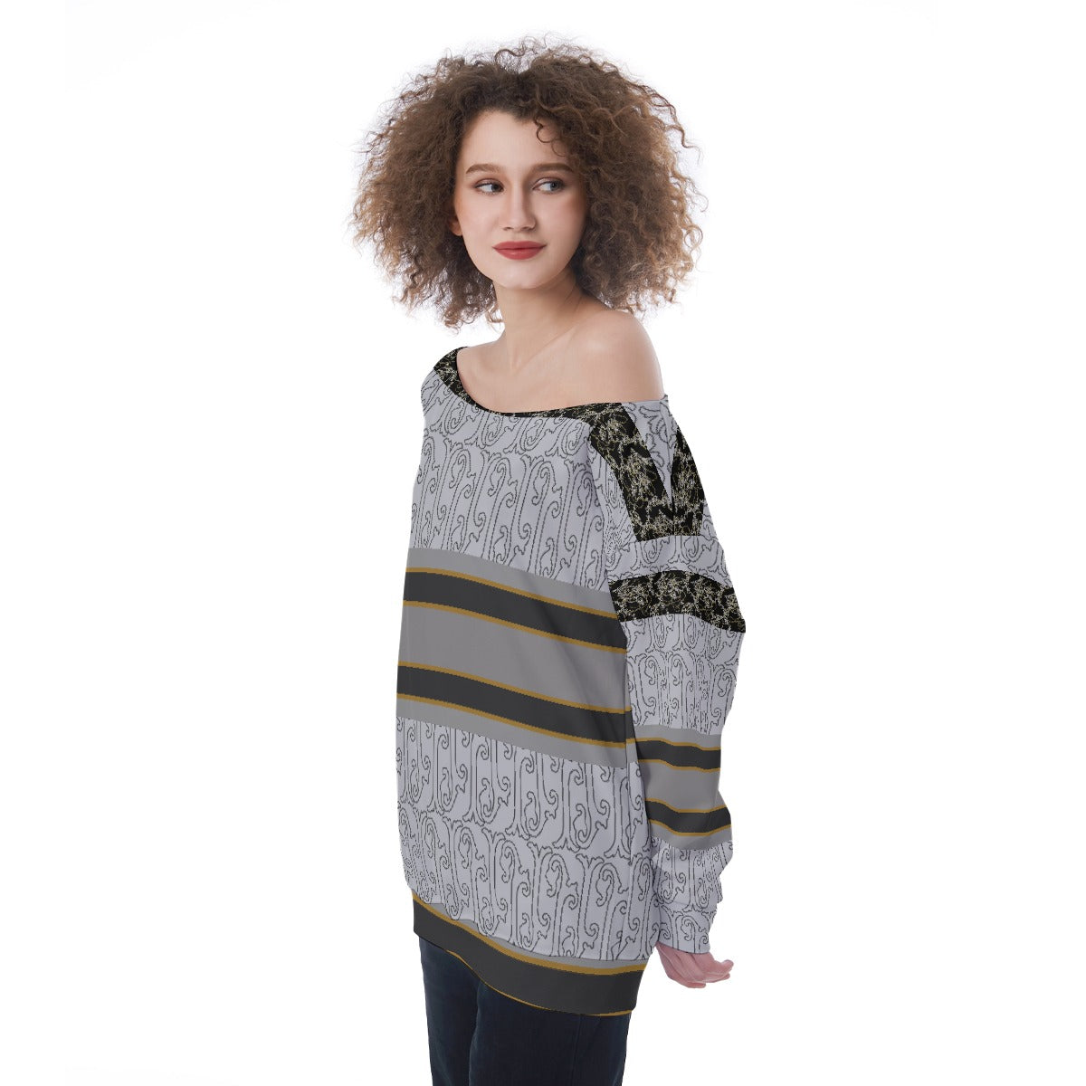 All-Over Print Oversized Women's Off-Shoulder Sweatshirt
