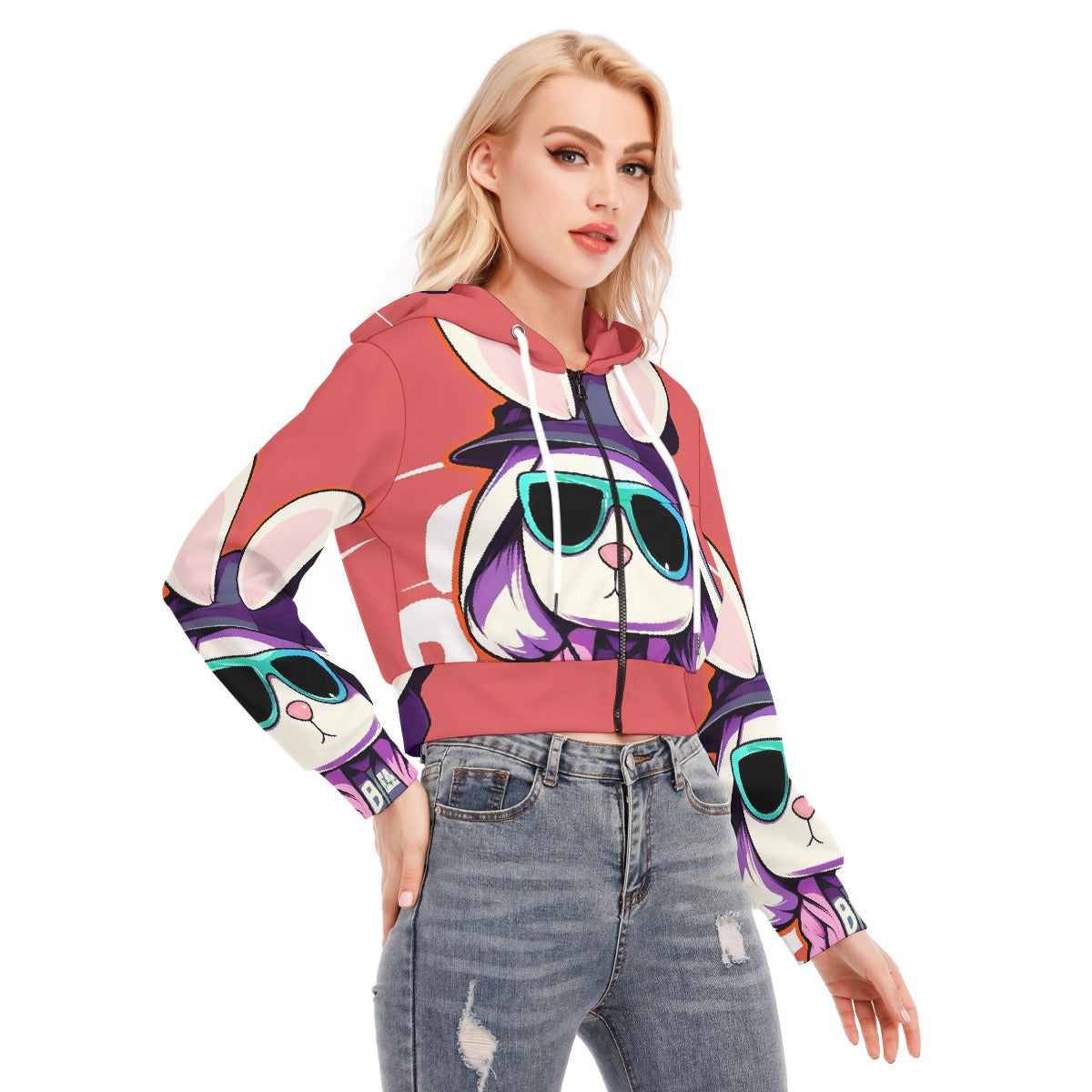 All-Over Print Women's Crop Top Hoodie With Zipper Closure