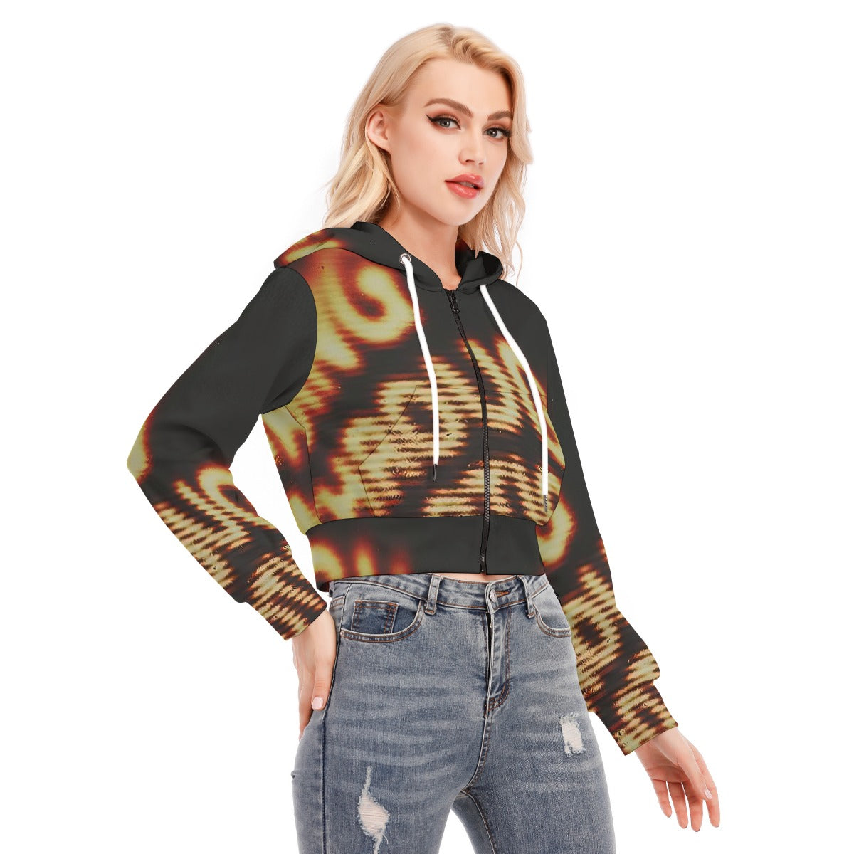 All-Over Print Women's Crop Top Hoodie With Zipper Closure