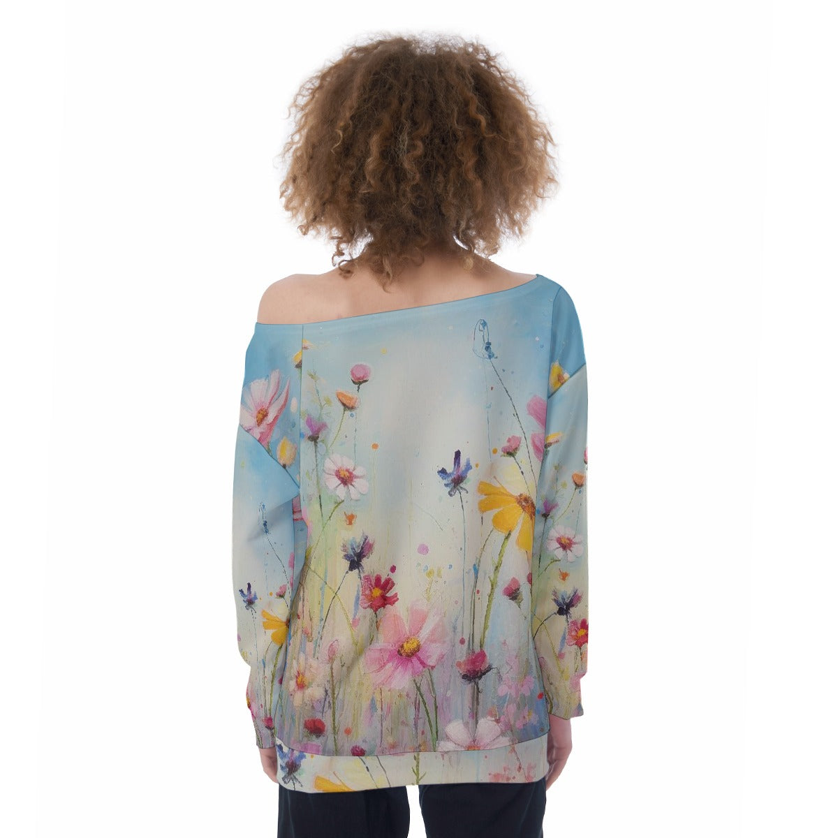 All-Over Print Oversized Women's Off-Shoulder Sweatshirt