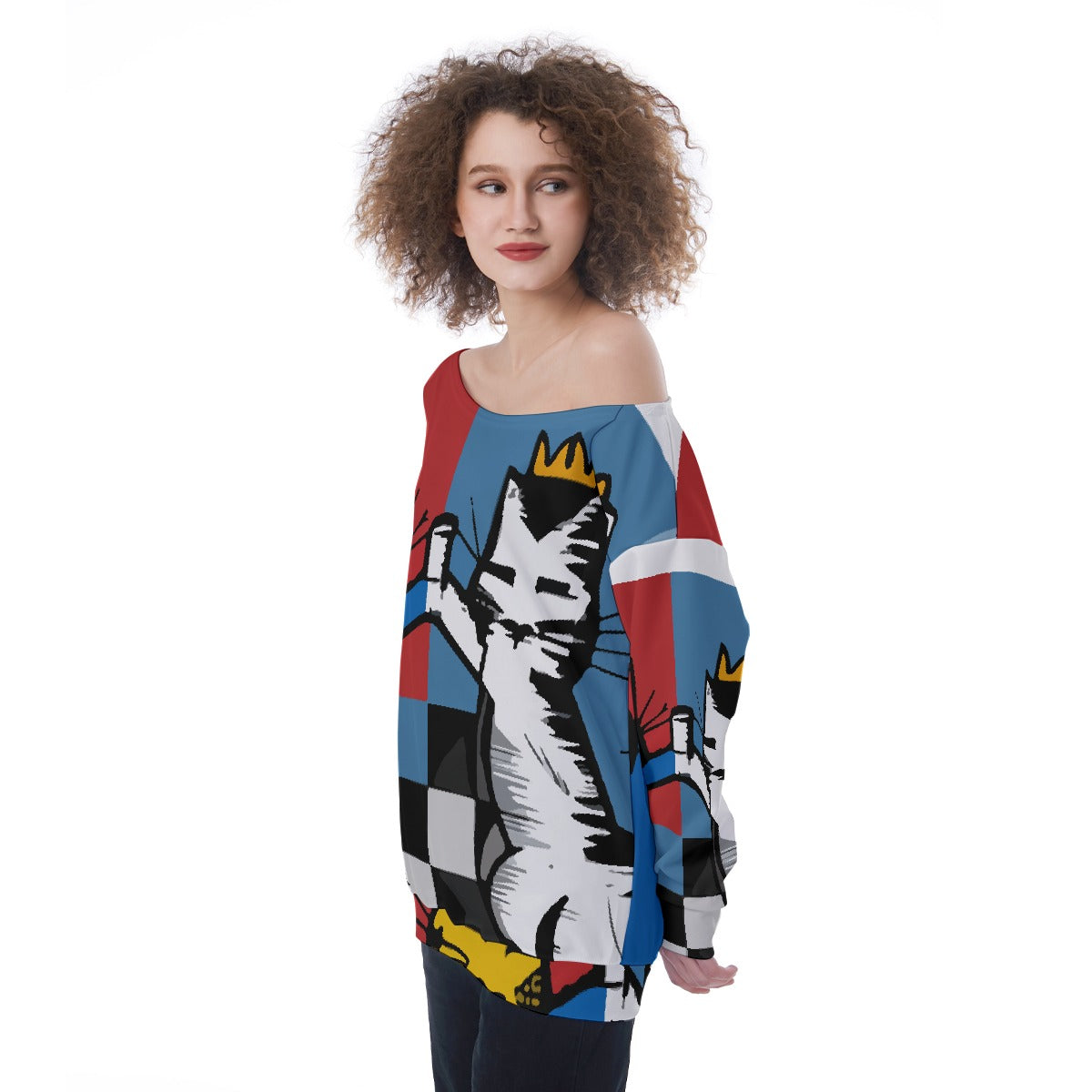 All-Over Print Oversized Women's Off-Shoulder Sweatshirt