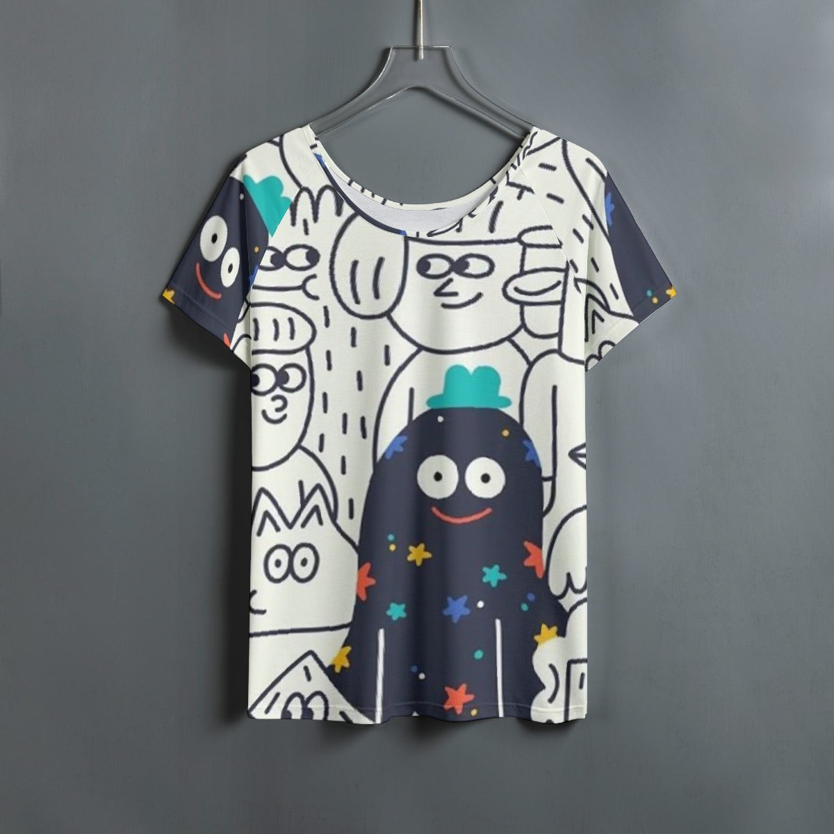 All-Over Print Women's Round Neck T-shirt With Raglan Sleeve