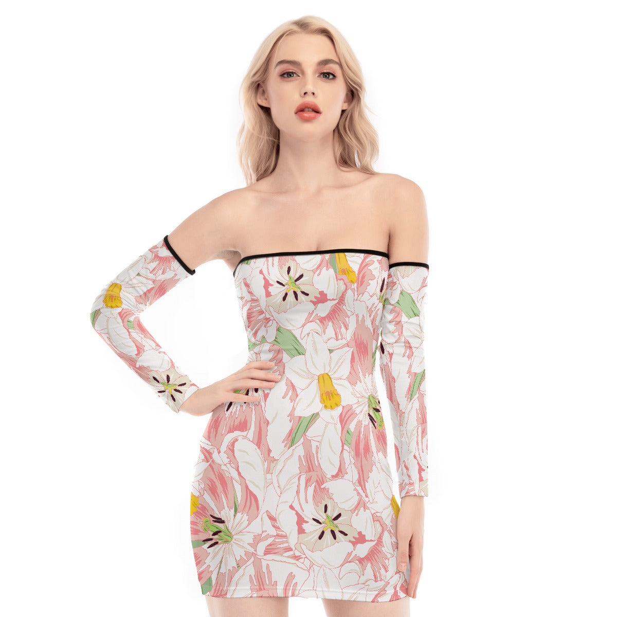 All-Over Print Women's Off-shoulder Back Lace-up Dress