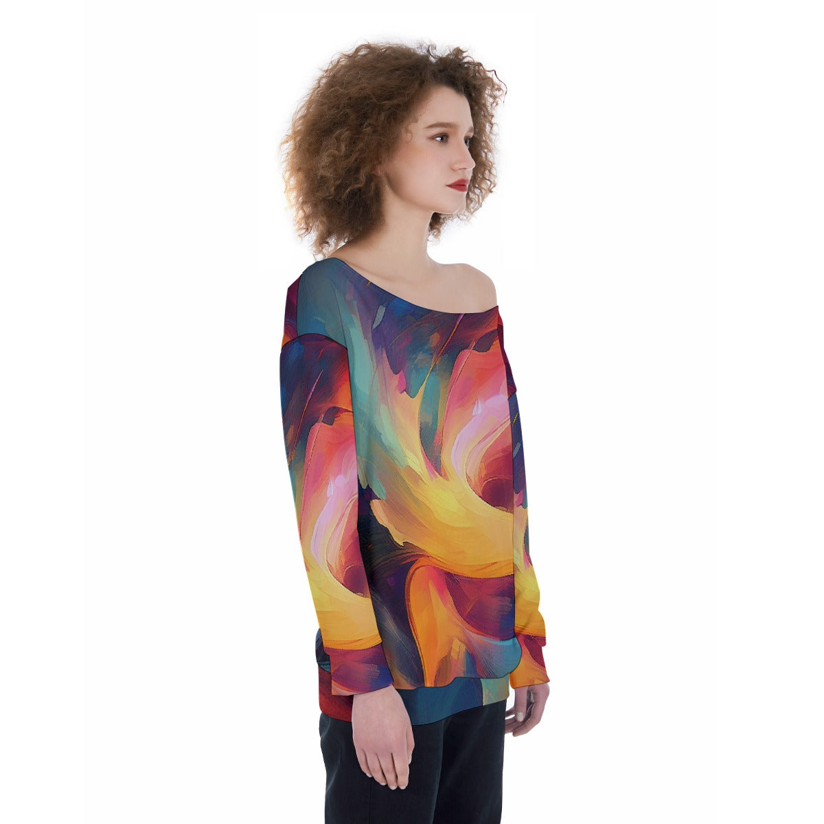 All-Over Print Oversized Women's Off-Shoulder Sweatshirt
