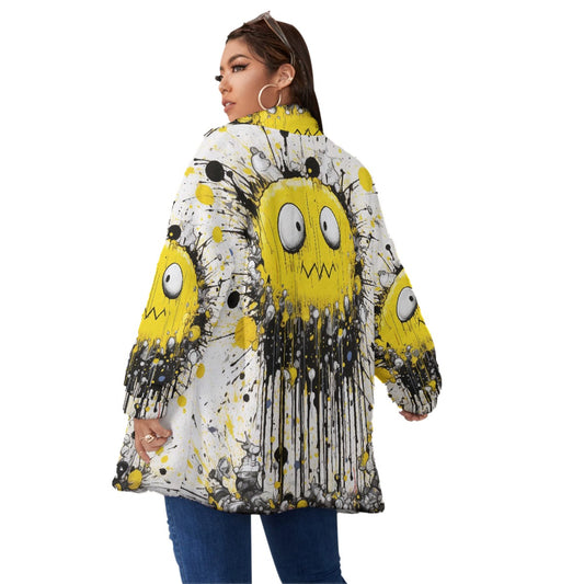 All-Over Print Unisex Borg Fleece Stand-up Collar Coat With Zipper Closure(Plus Size)