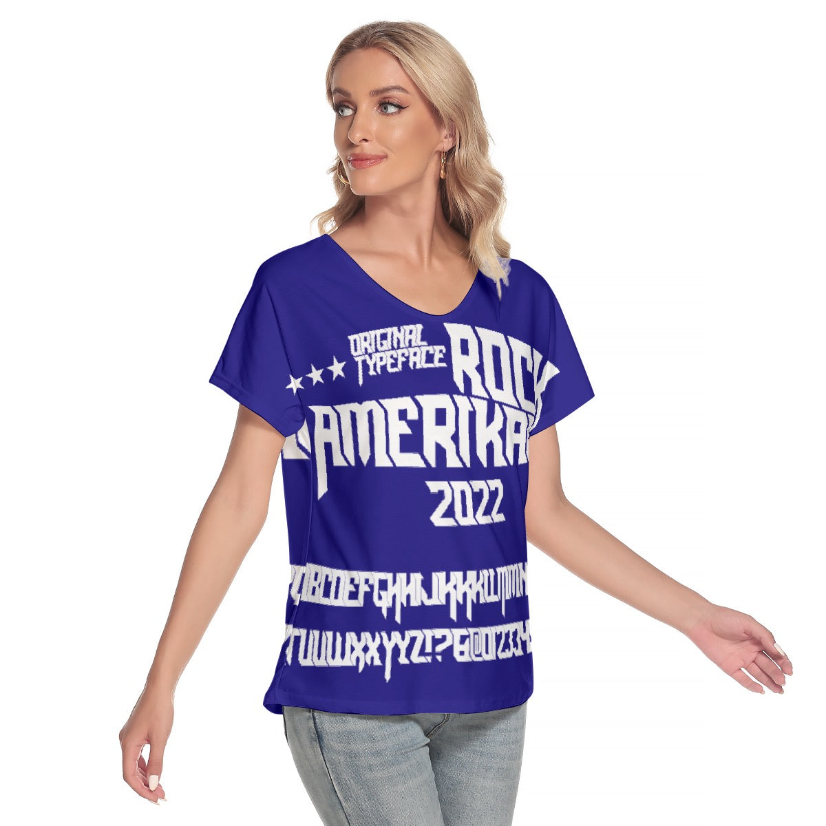 All-Over Print Women's Loose V-neck Short Sleeve T-shirt