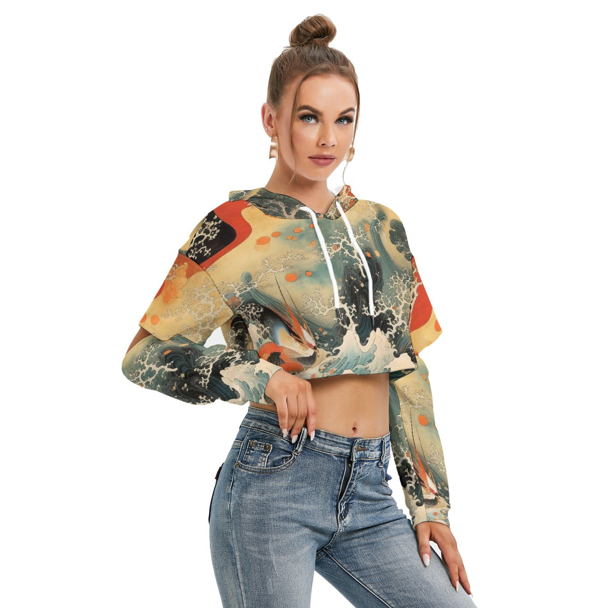 All-Over Print Women's Heavy Fleece Hoodie With Hollow Out Sleeve