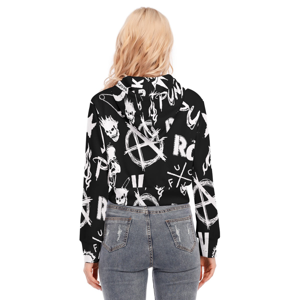 All-Over Print Women's Crop Top Hoodie With Zipper Closure