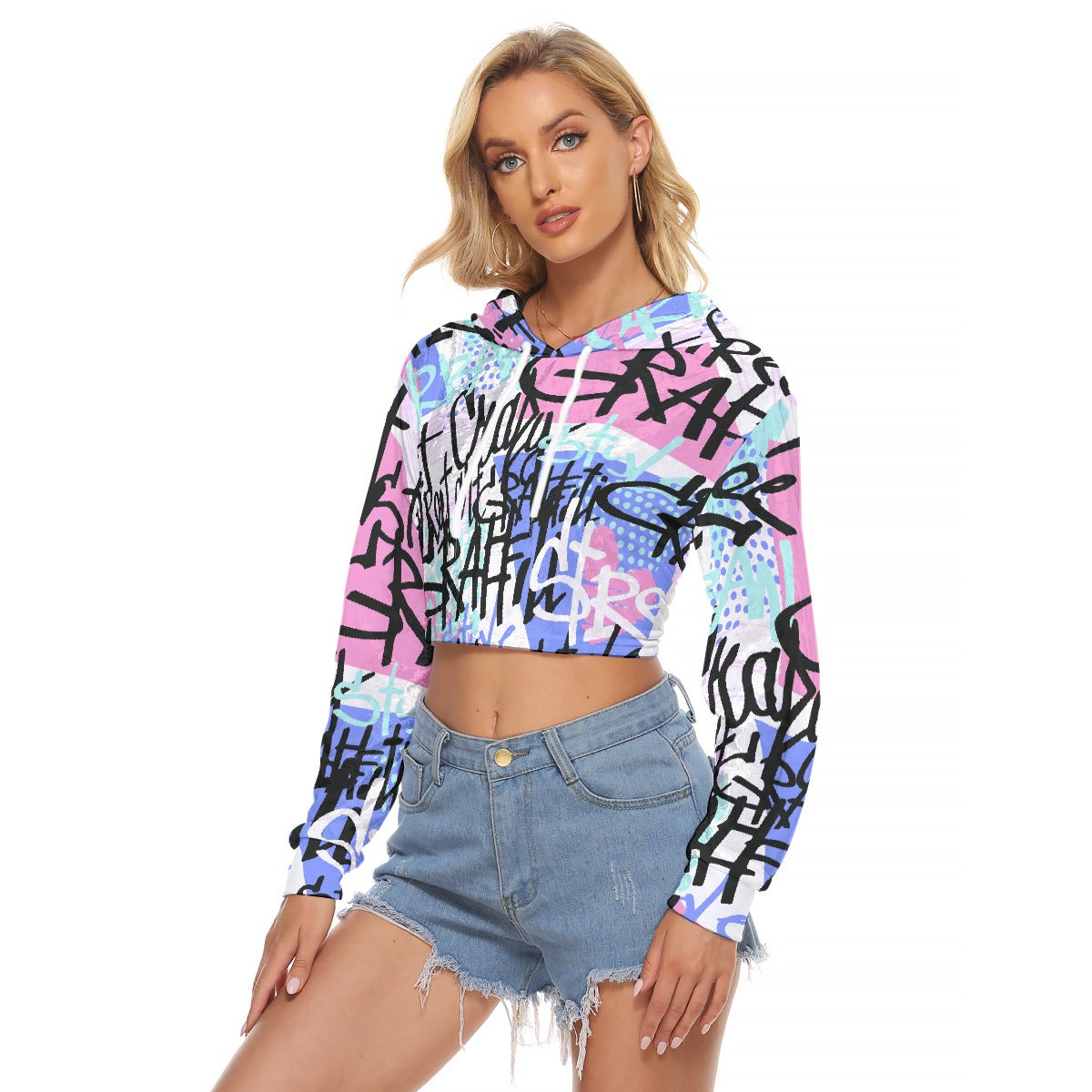All-Over Print Women's Crop Top Hoodie|Velvet