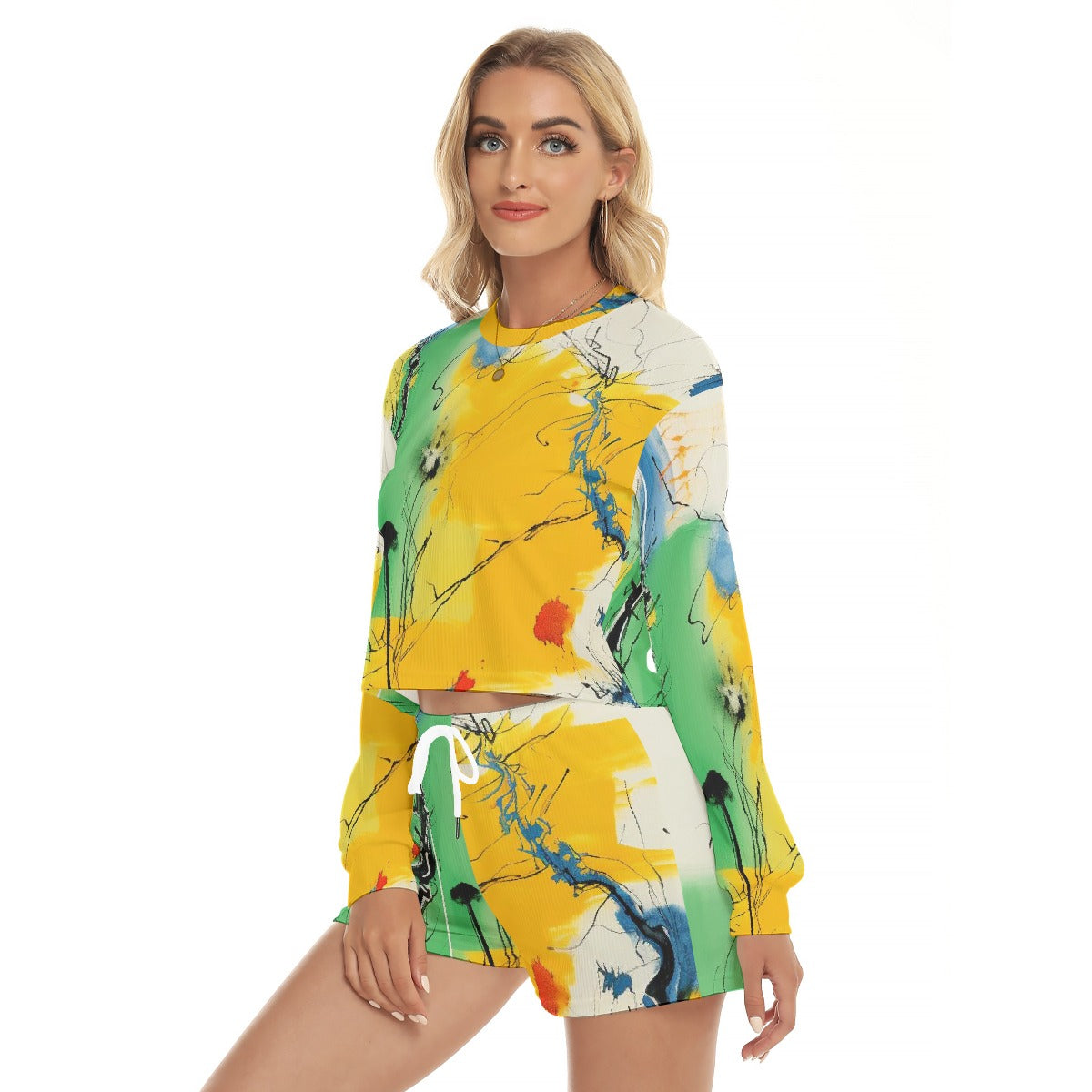 All-Over Print Women's Short Sweatshirt And Pants Suit