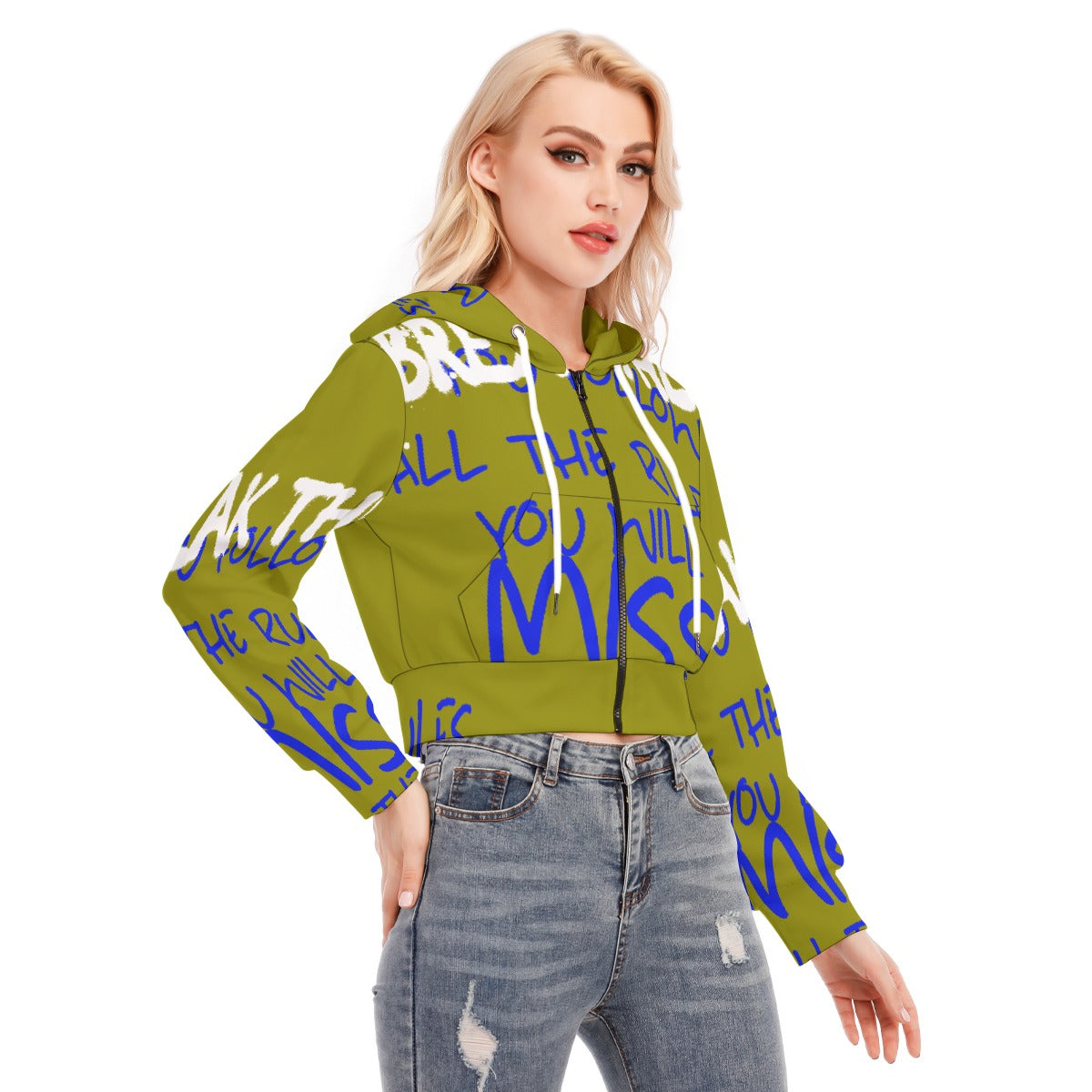 All-Over Print Women's Crop Top Hoodie With Zipper Closure