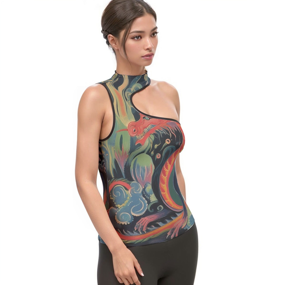 All-Over Print Women's Halter Sleeveless Asymmetrical Tank Top