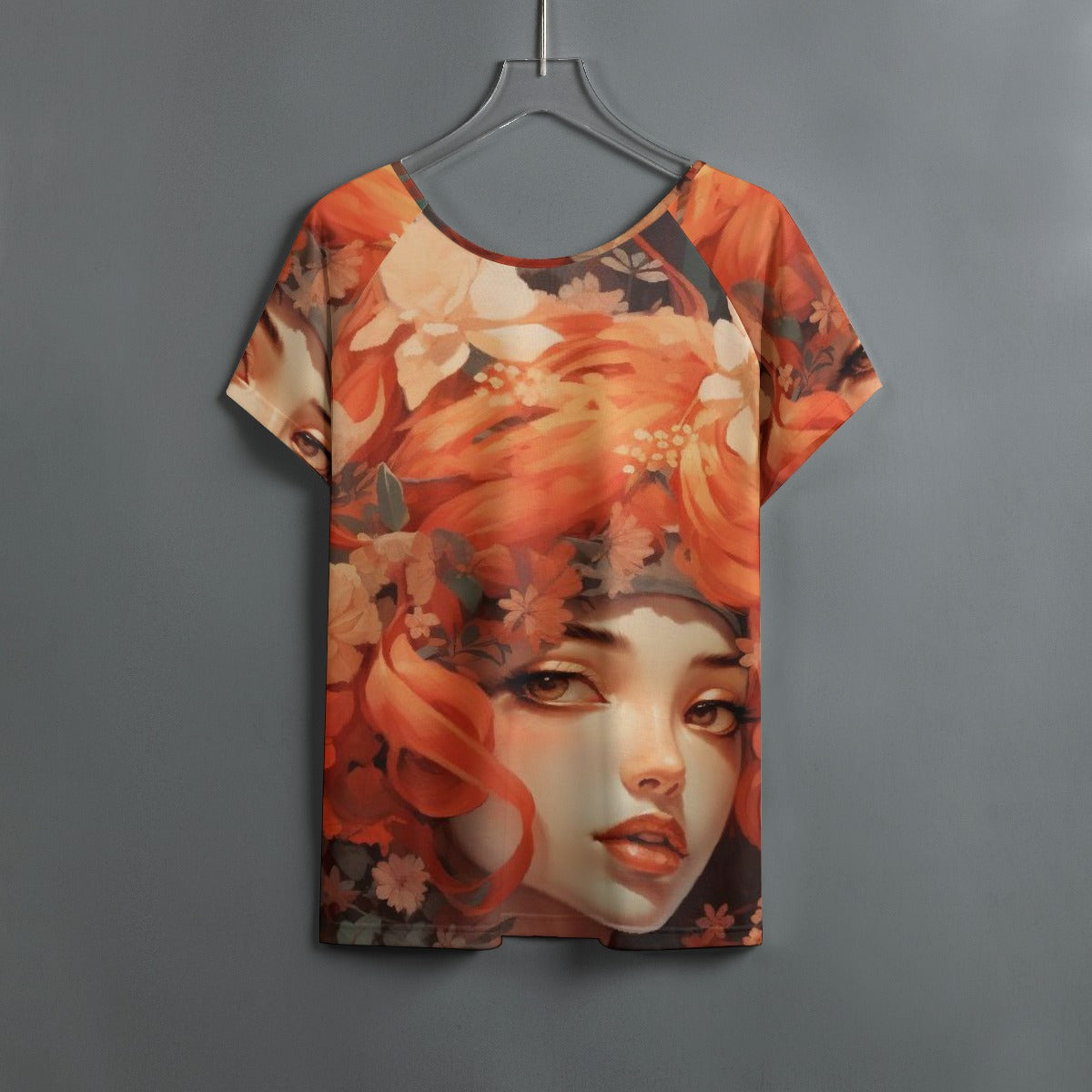 All-Over Print Women's Round Neck T-shirt With Raglan Sleeve