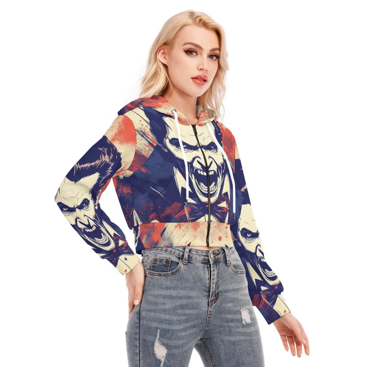 All-Over Print Women's Crop Top Hoodie With Zipper Closure