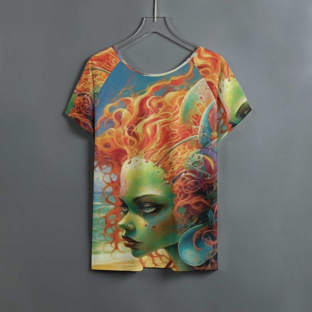 All-Over Print Women's Round Neck T-shirt With Raglan Sleeve