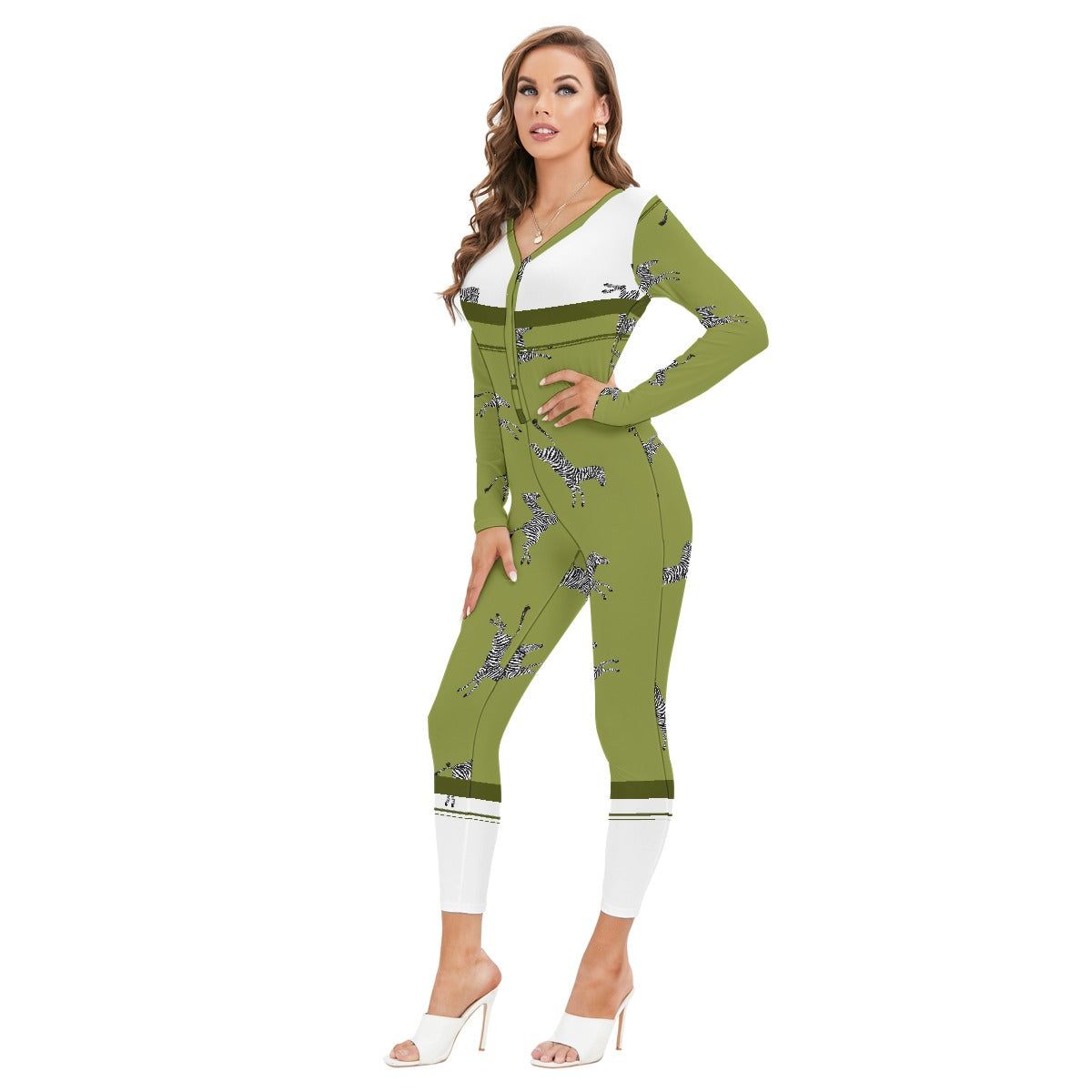 All-Over Print Women's Plunging Neck Jumpsuit