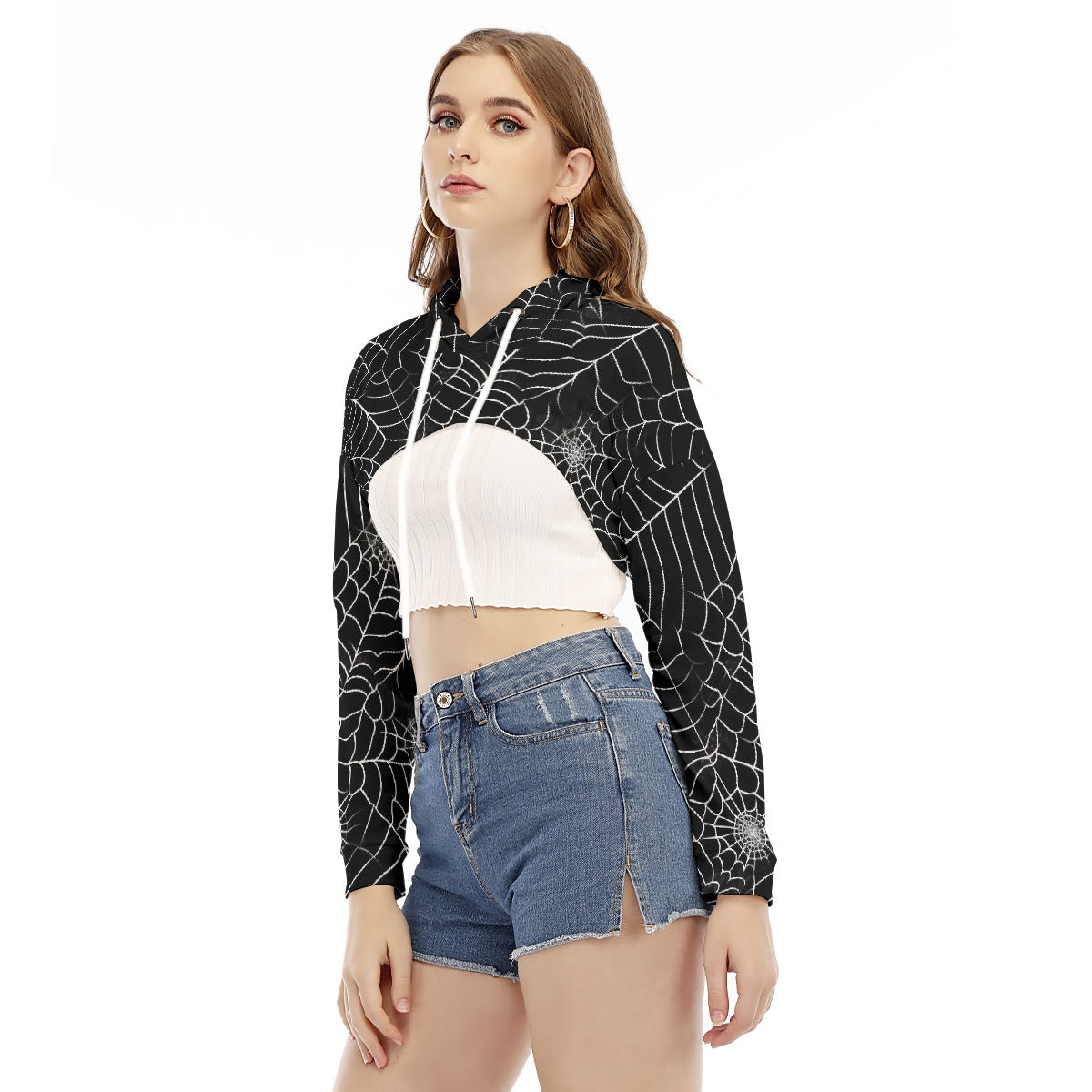All-Over Print Women's Smock Short Hoodie With Long Sleeve
