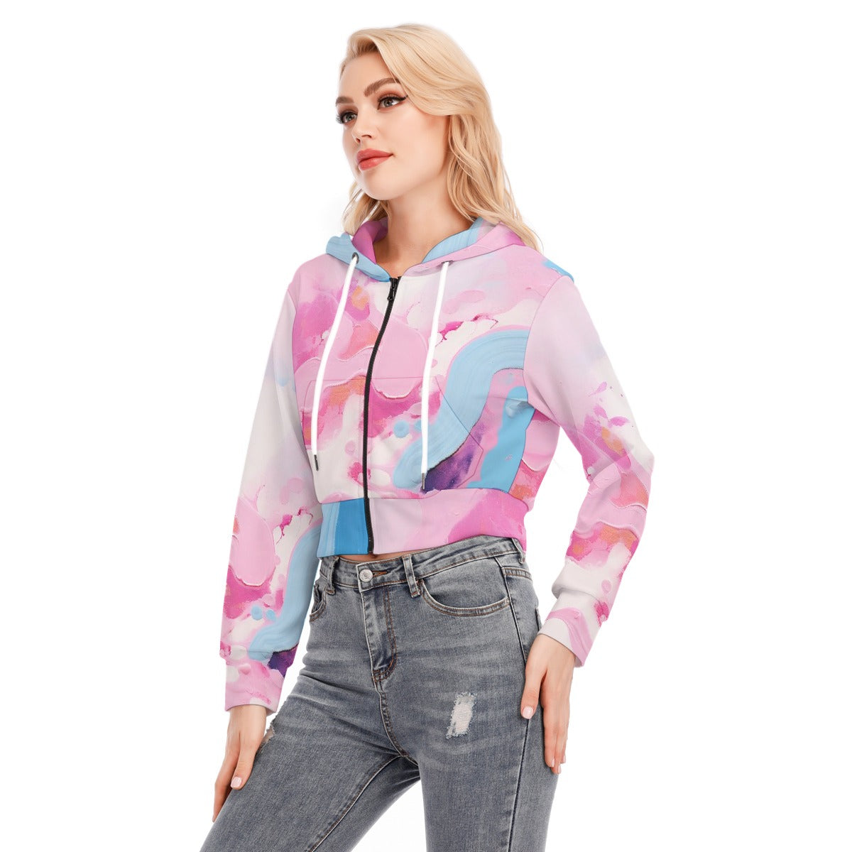 All-Over Print Women's Crop Top Hoodie With Zipper Closure