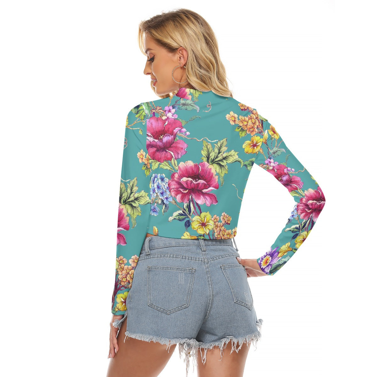 All-Over Print Women's Hollow Chest Keyhole Tight Crop Top