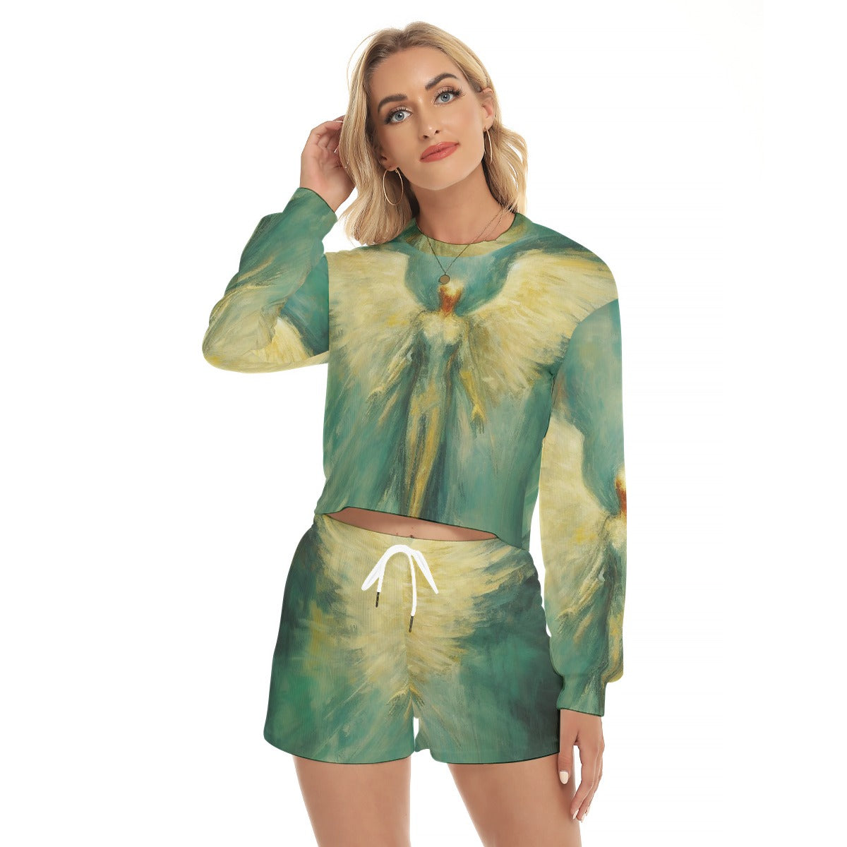 All-Over Print Women's Short Sweatshirt And Pants Suit
