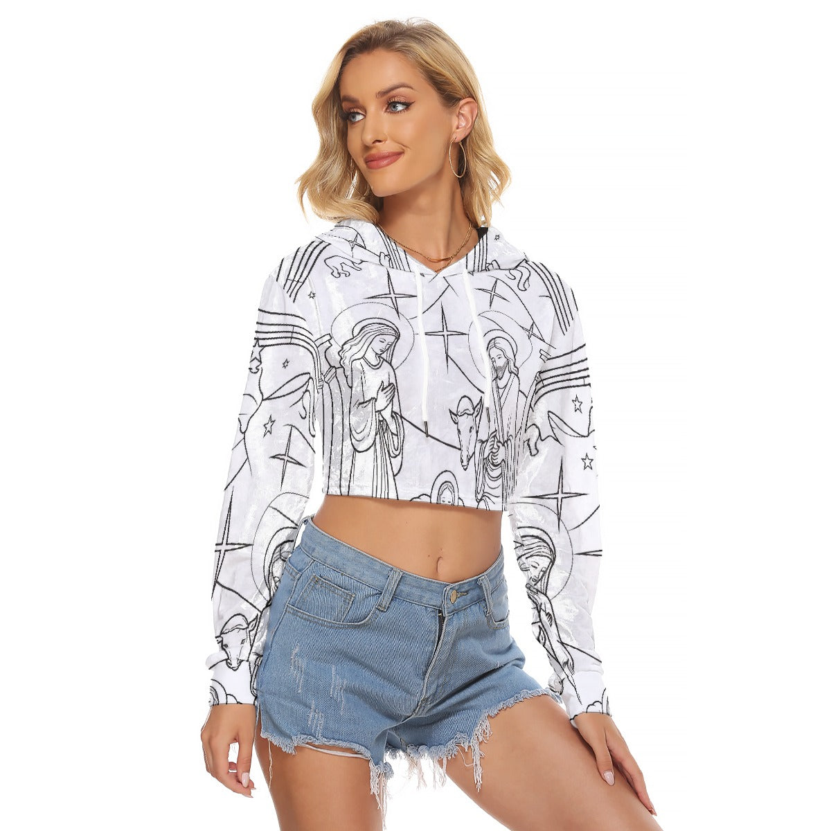All-Over Print Women's Crop Top Hoodie|Velvet