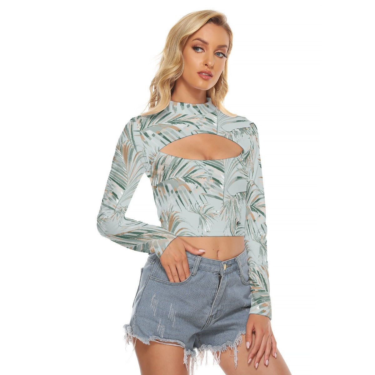 All-Over Print Women's Hollow Chest Keyhole Tight Crop Top