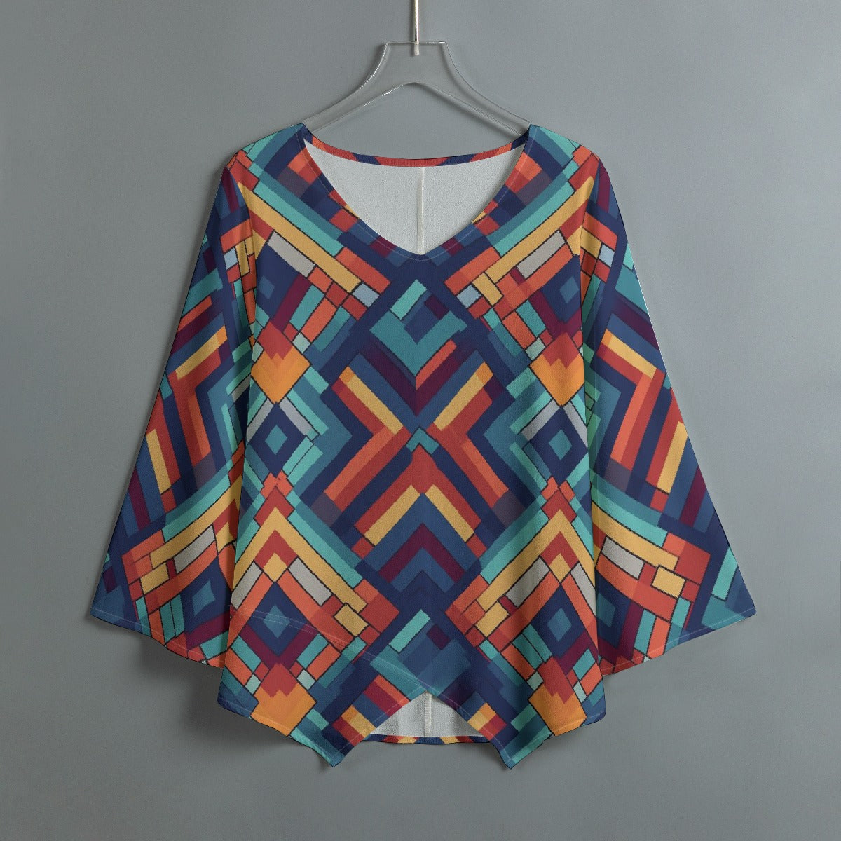 All-Over Print Women's V-neck T-shirt With Irregular Hem