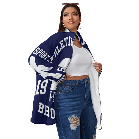 All-Over Print Unisex Borg Fleece Stand-up Collar Coat With Zipper Closure(Plus Size)