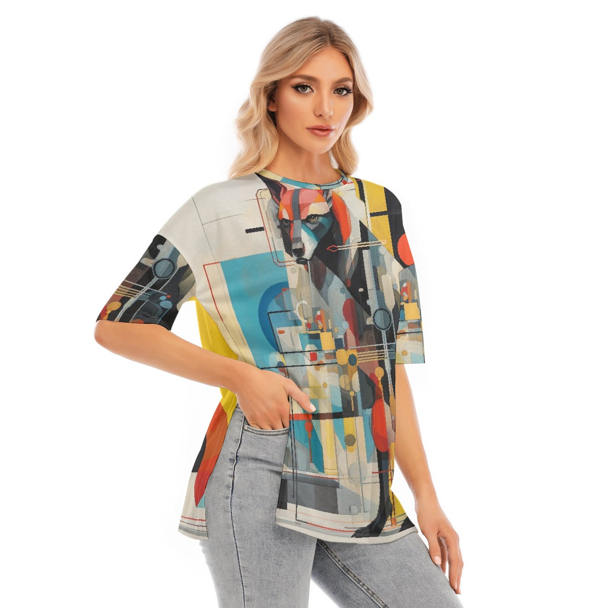 All-Over Print Women's Short Sleeves T-shirt With Hem Split