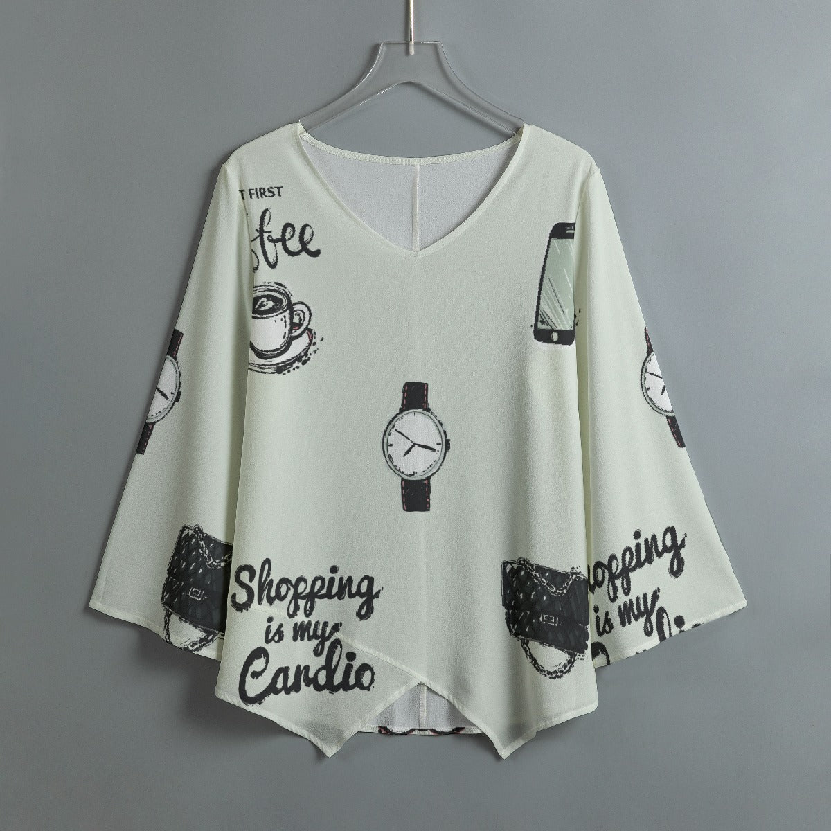 All-Over Print Women's V-neck T-shirt With Irregular Hem